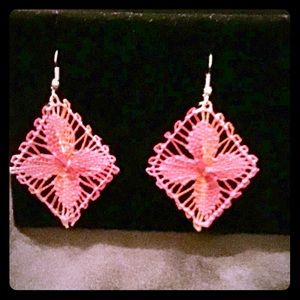 Pink crocheted Bahamian earrings